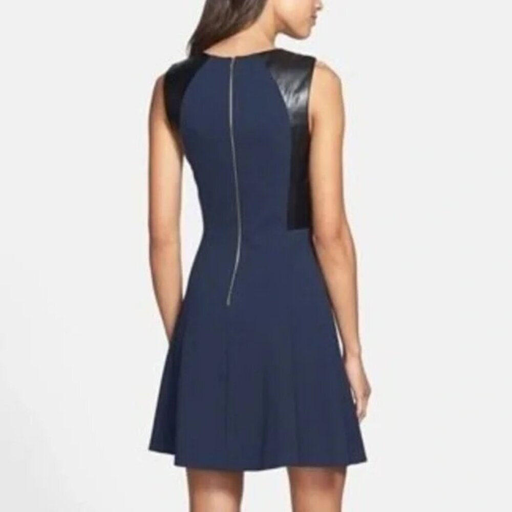 Rebecca Taylor Women's Size 2 Leather Trim Fit Flare Dress - Picture 2 of 8